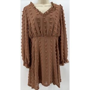 Baevely Ruffle Three D Dress Brown V‎ Neck Ruffle Sleeves Small